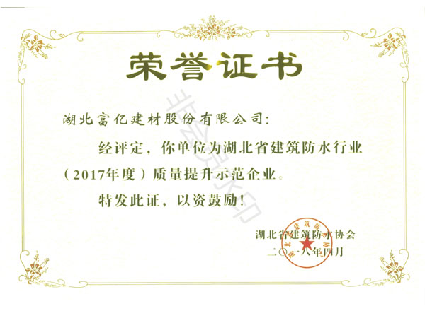 2017年度質(zhì)量提升示范企業(yè)